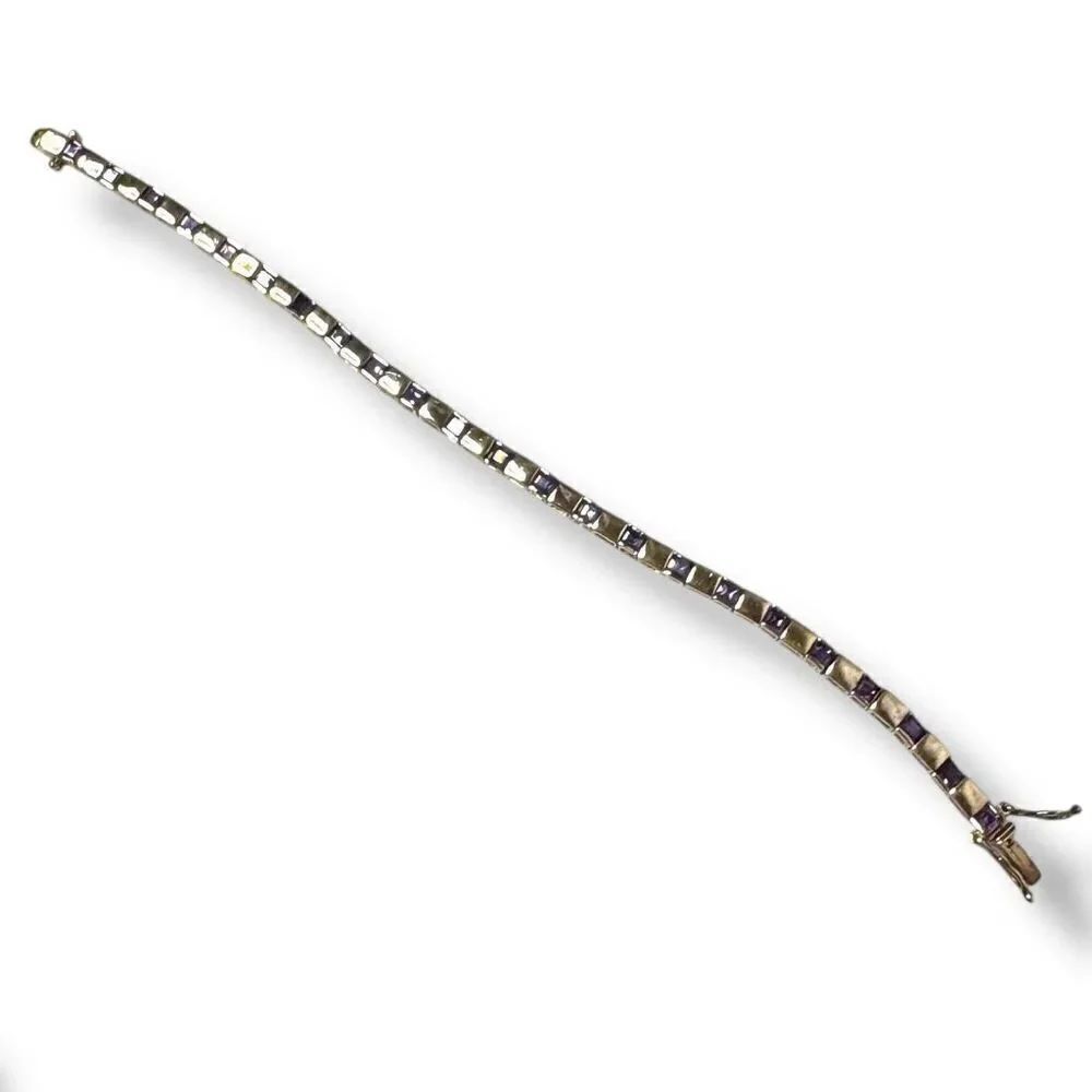 Vintage Sterling Tennis Bracelet Amethyst Purple Stones with Gold Bond 7.5”